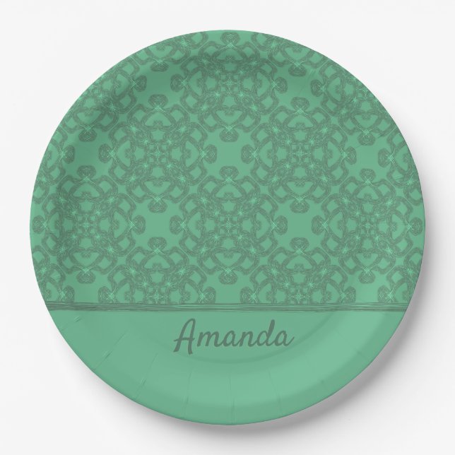 Prato De Papel Padrão verde-menta personalizado (Frente)