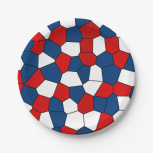 Prato De Papel Padrão vermelho, branco e azul