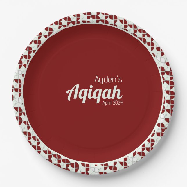 Prato De Papel Padrão Vermelho Branco SHRIMPLY, Chá de fraldas Aq (Frente)