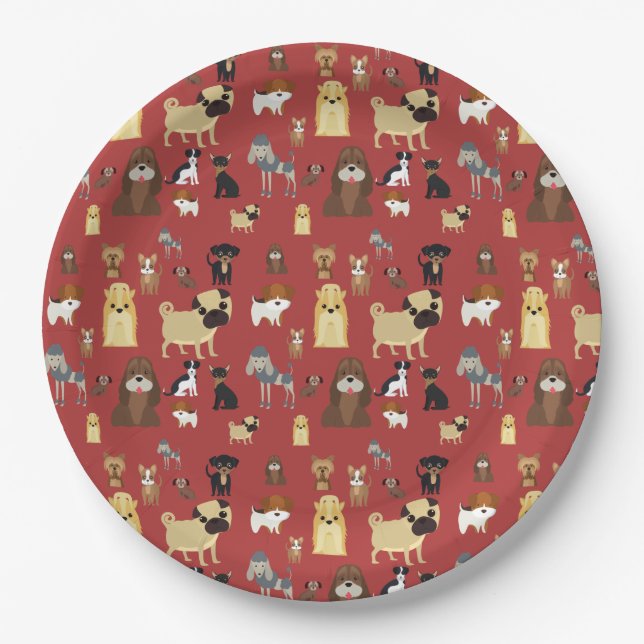 Prato De Papel padrão vermelho dos cães de fundo (Frente)
