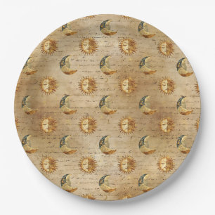 Prato De Papel Padrão Vintage de Astrologia Sol Lua Celestial Dou
