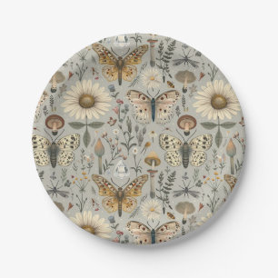 Prato De Papel Padrão vintage de flores cogumelo e borboleta