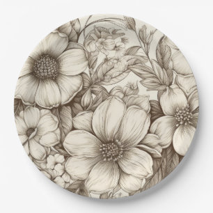 Prato De Papel Padrão Vintage Floral Sepia (13)