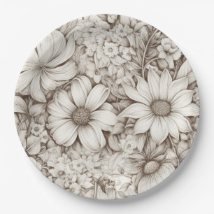 Prato De Papel Padrão Vintage Floral Sepia (5)