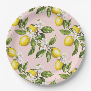 Prato De Papel Padrão Vintage Lemon & Blossom a rosa (2)