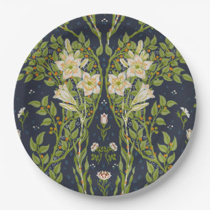 Prato De Papel Padrão Vintage Navy White Lily de Walter Crane