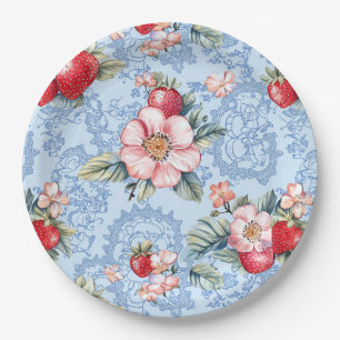 Prato De Papel Padrão Vintage Strawberry & Flowers