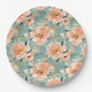 Prato De Papel Padrão Vintage Watercolor Floral Abstrato (1)