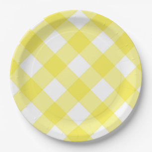 Prato De Papel Padrão Xadrez Amarelo