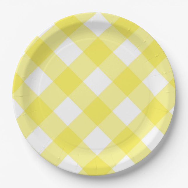 Prato De Papel Padrão Xadrez Amarelo (Frente)
