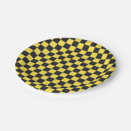Prato De Papel Padrão xadrez amarelo e preto