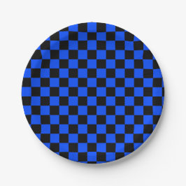 Prato De Papel Padrão xadrez azul e preto