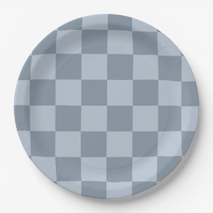 Prato De Papel Padrão Xadrez Azul Pó Minimalista