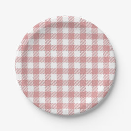 Prato De Papel Padrão Xadrez Gingham Rosa