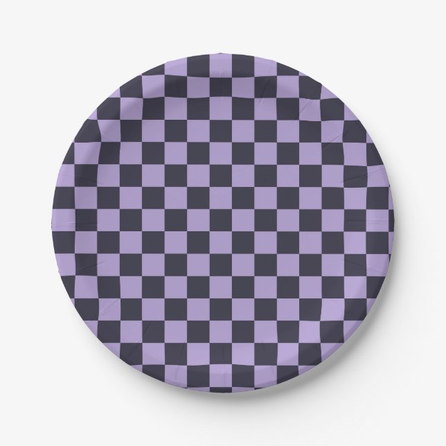 Prato De Papel padrão xadrez névoa de lavanda (Frente)