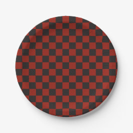 Prato De Papel Padrão xadrez preto e vermelho profundo