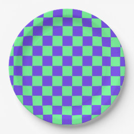 Prato De Papel Padrão Xadrez Roxo e Verde