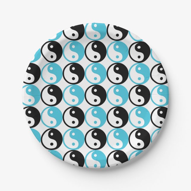 Prato De Papel Padrão yin yang azul e preto (Frente)