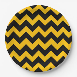 Prato De Papel Padrão Zigzag Chevron Amarelo Preto