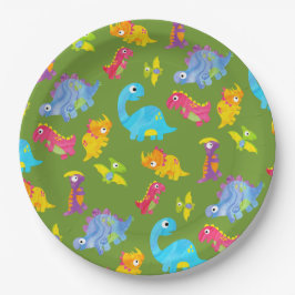 Prato De Papel Padrões Bons Para Crianças Dinossauro Verde Aniver