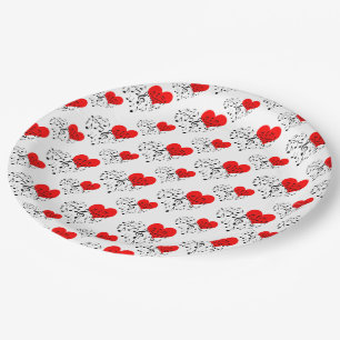 Prato De Papel Padrões de Coração Cantante. Corações Vermelh