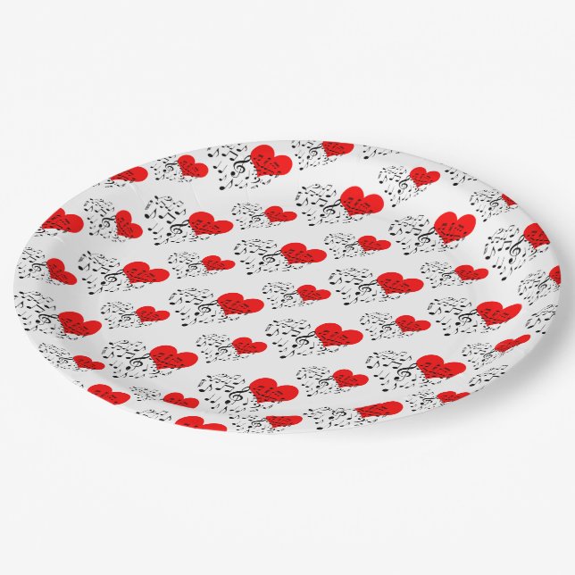 Prato De Papel Padrões de Coração Cantante. Corações Vermelhos, P (Inclinado)