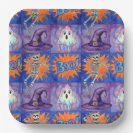 Prato De Papel Padrões de Halloween, por Natasha Us