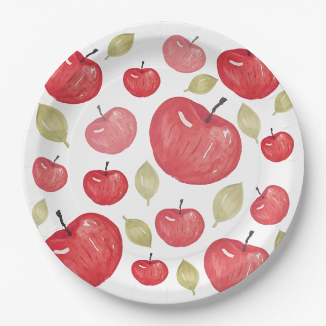 Prato De Papel Padrões de Maçã pintados à mão (Frente)