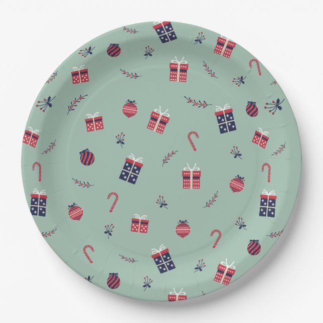 Prato De Papel Padrões de ornamentos de Natal Bonito (Frente)