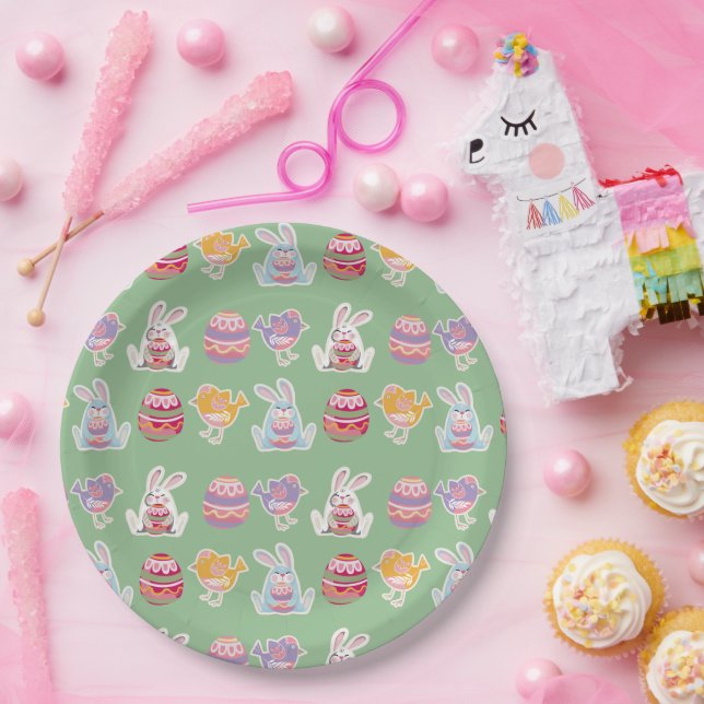 Prato De Papel Padrões de páscoa Laurel Green Paper Plates (Festa)