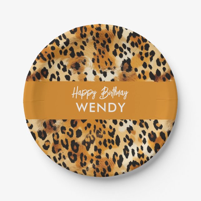 Prato De Papel Padrões de peles de animais Safari Leopardo ou Che (Frente)