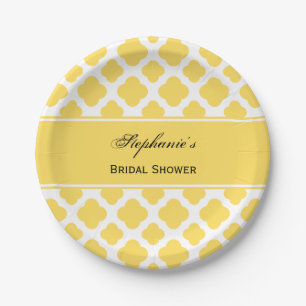 Prato De Papel Padrões de Quatrefoil Amarelo-limão e Branco