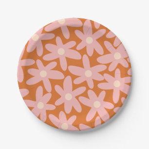 Prato De Papel Padrões Florais de Flores Cutas em Laranja e Rosa