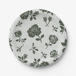 Prato De Papel padrões florais escuros intrincados sobre um fundo