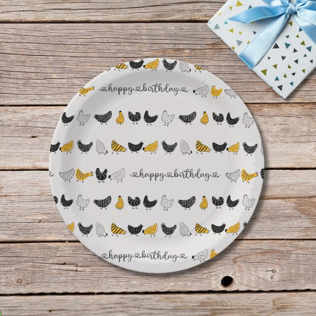 Prato De Papel Padrões para animais de Fazenda de frango feliz (happy chicken birthday party decor)
