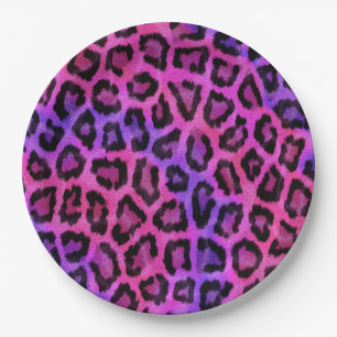 Prato De Papel Padrões para peles de leopardo cor-de-rosa e roxo