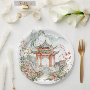 Prato De Papel Pagoda Chinoiserie Toile De Jouy 