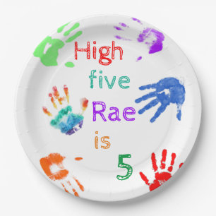 Prato De Papel Paint Handprint Aniversário com Nome Personalizado