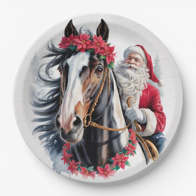 Prato De Papel Paint Horse Christmas Paper Plate (Frente)