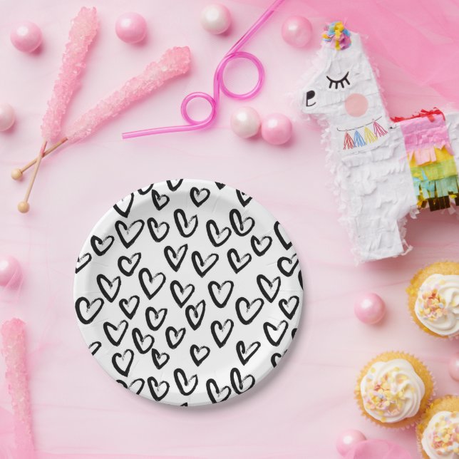 Prato De Papel Paint Stroke Heart Pattern (Festa)