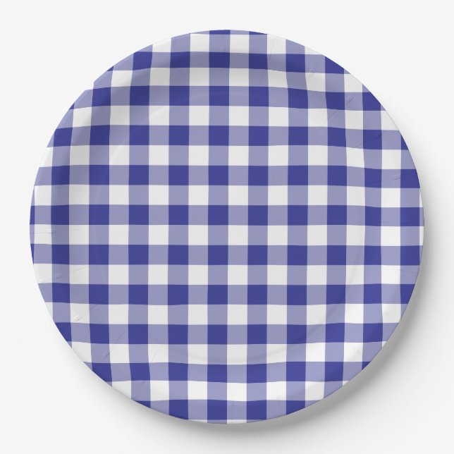 Prato De Papel País de Gingham Azul Profundo (Frente)