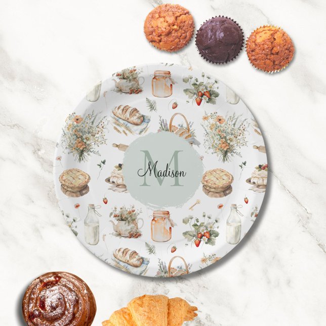 Prato De Papel País de Morango Floral Quimérico Monograma (In situ)