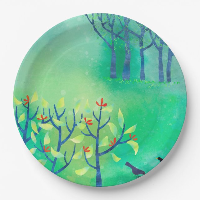 Prato De Papel Paisagem Abstrato Verde Moderna (Frente)