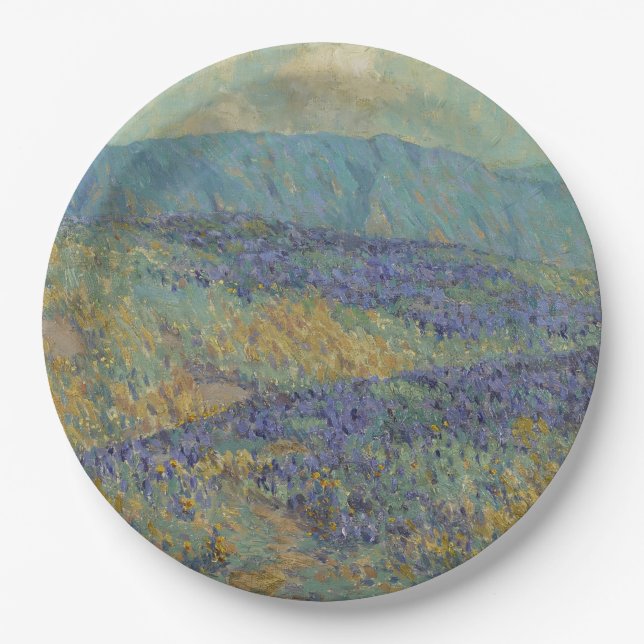 Prato De Papel Paisagem com Flores Azuis (por Granville Redmond) (Frente)
