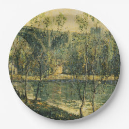 Prato De Papel Paisagem com Rio e Ponte: Primavera Morning