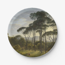 Prato De Papel Paisagem Italiana com Pinheiros Guarda-chuvas (Voo