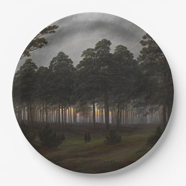Prato De Papel Paisagem noturna (por Caspar David Friedrich) (Frente)