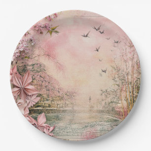 Prato De Papel Paisagem Serena Flor de Cerejeira Rosa (8)