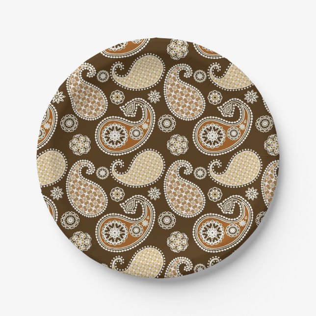 Prato De Papel Paisley, Chocolate Brown e Tan (Frente)