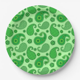 Prato De Papel Paisley Pattern, Limão e Emerald Green 